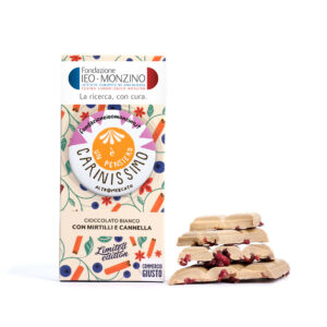 Cioccolato bianco con cannella e mirtilli + Calamita "È un pensiero carinissimo" - 100g